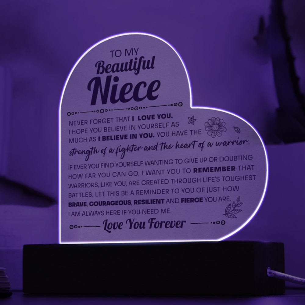 Niece - Heart Of A Warrior - Acrylic Heart Plaque