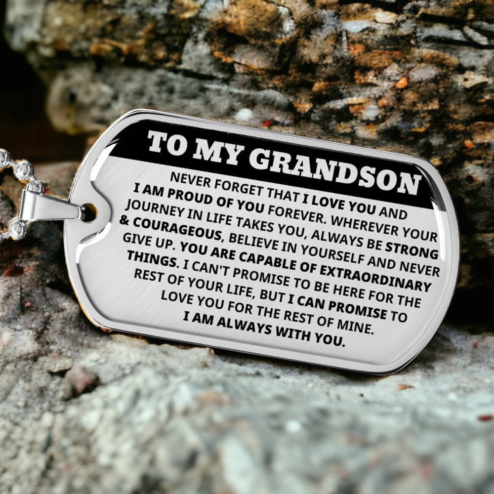 Grandson Always With You Dog Tag Keepsake Necklace (Free Shipping)