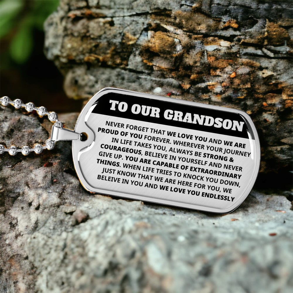 Our Grandson - Capable Of Extraordinary Things - Dog Tag Keepsake Necklace (Free Shipping)