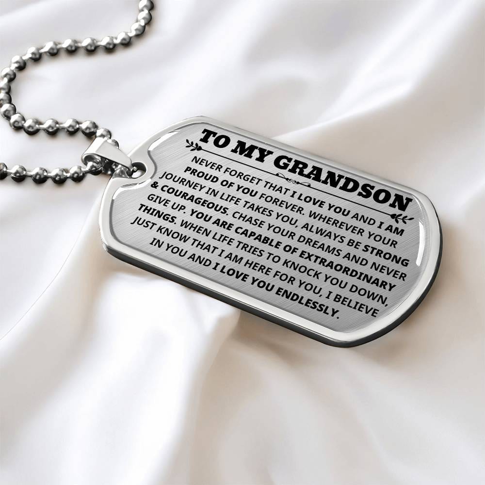 Grandson - Capable Of Extraordinary Things - Dog Tag Necklace (Free Shipping)