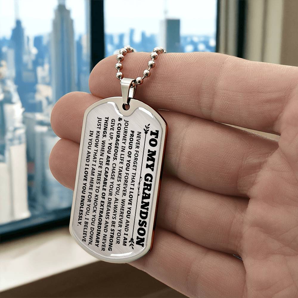Grandson - Capable Of Extraordinary Things - Dog Tag Necklace (Free Shipping)
