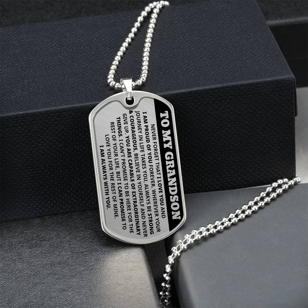 Grandson Always With You Dog Tag Keepsake Necklace (Free Shipping)