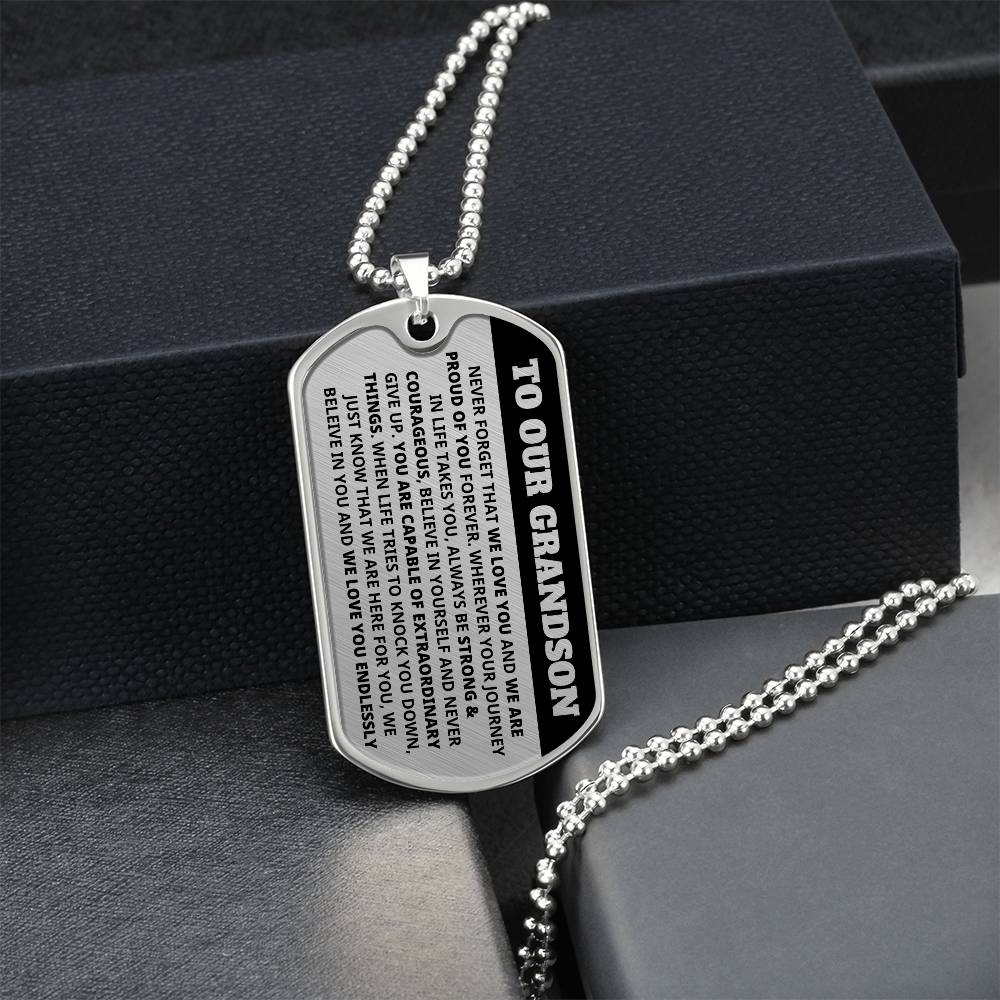 Our Grandson - Capable Of Extraordinary Things - Dog Tag Keepsake Necklace (Free Shipping)