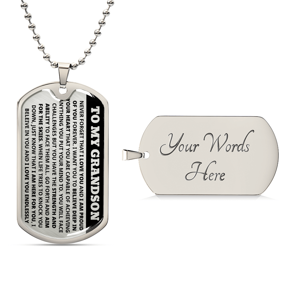 GRANDSON DOG TAG REACH FOR THE SKIES