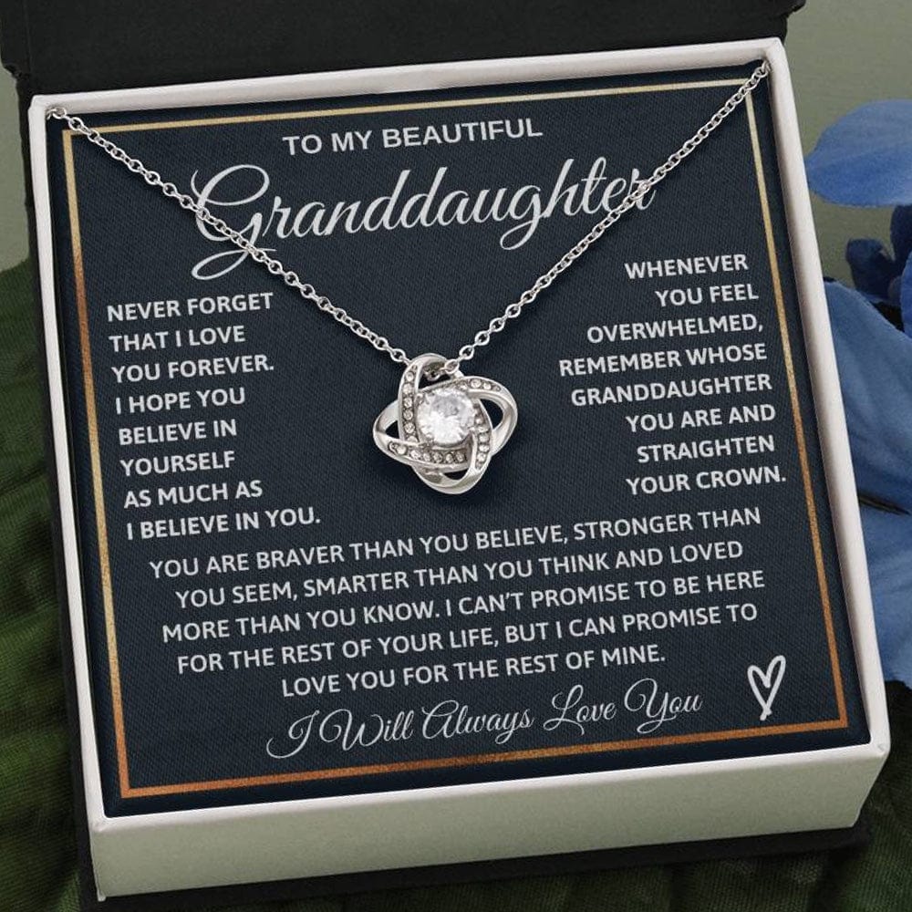 Granddaughter - Braver Stronger Smarter - Love Knot Keepsake Necklace (Free Shipping)