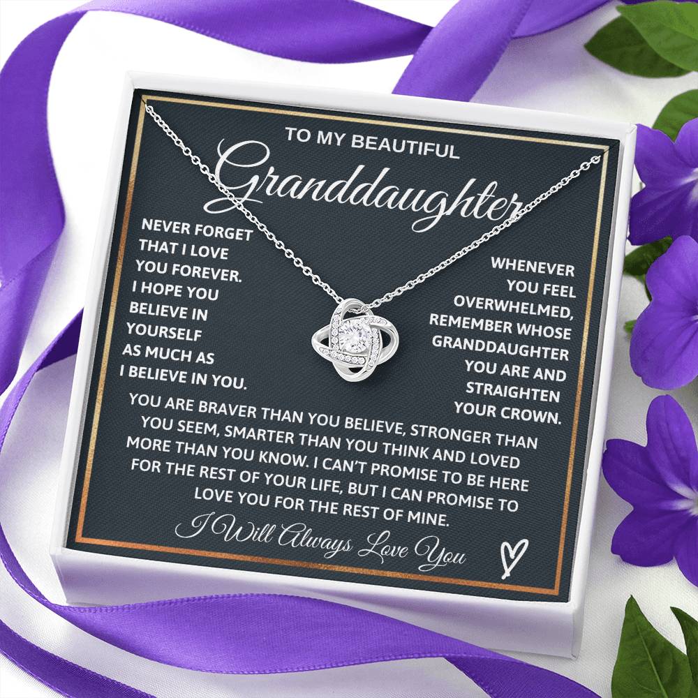 Granddaughter - Braver Stronger Smarter - Love Knot Keepsake Necklace (Free Shipping)