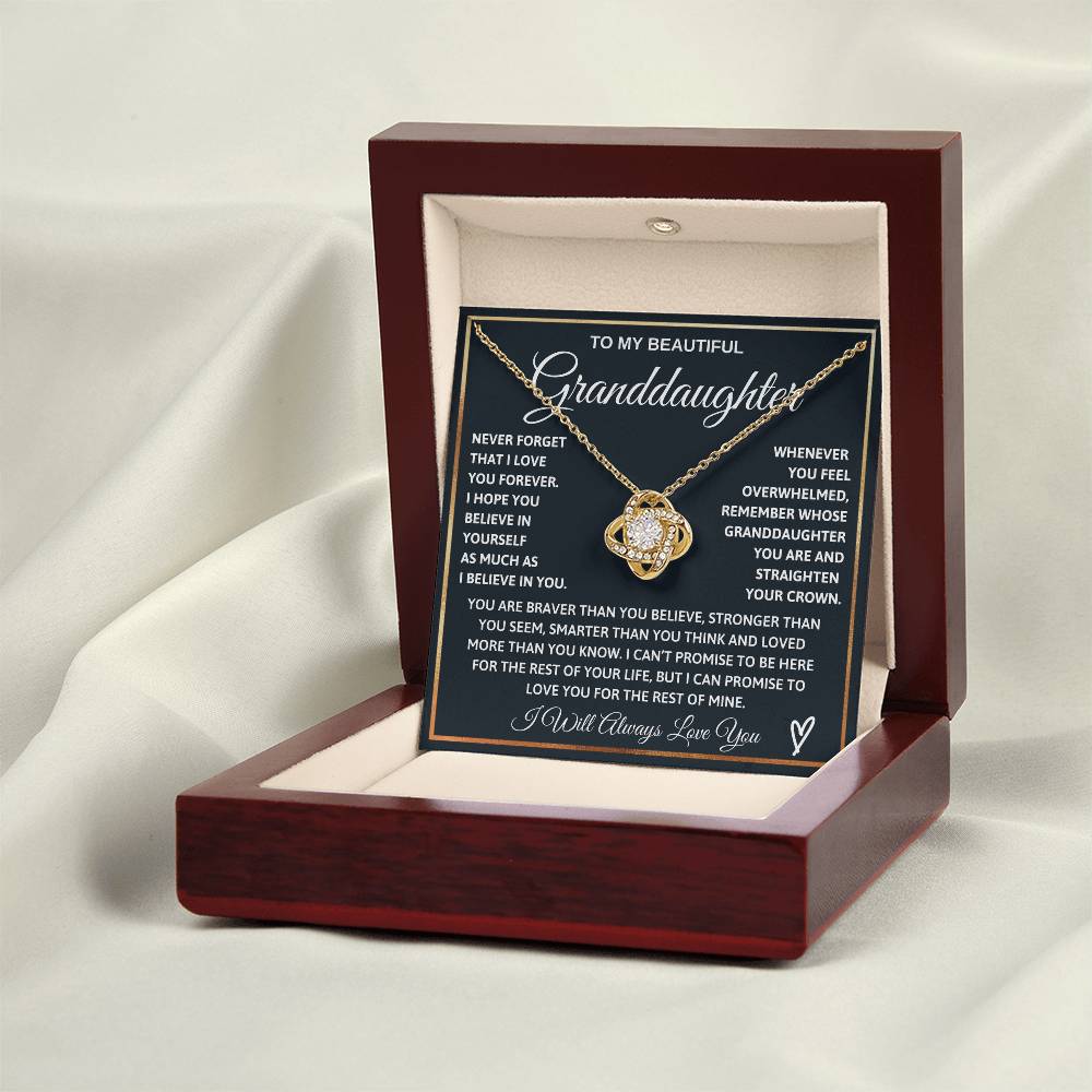 Granddaughter - Braver Stronger Smarter - Love Knot Keepsake Necklace (Free Shipping)