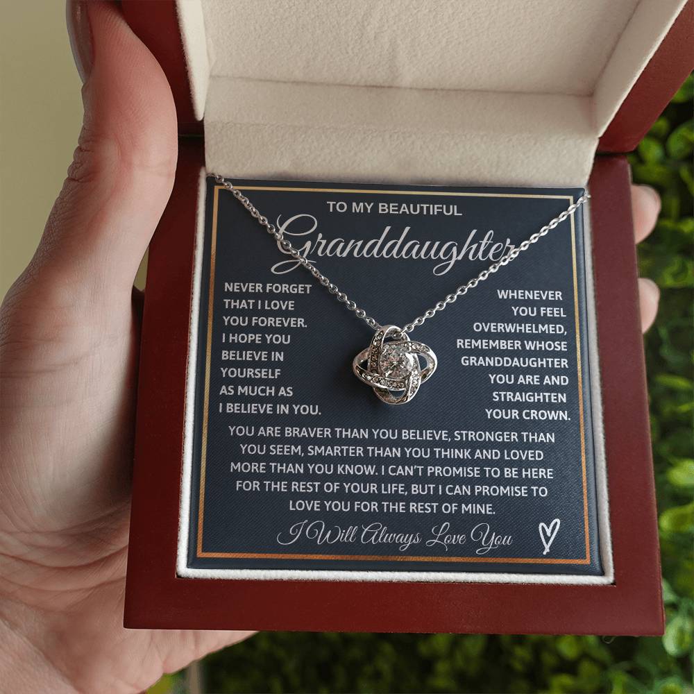 Granddaughter - Braver Stronger Smarter - Love Knot Keepsake Necklace (Free Shipping)