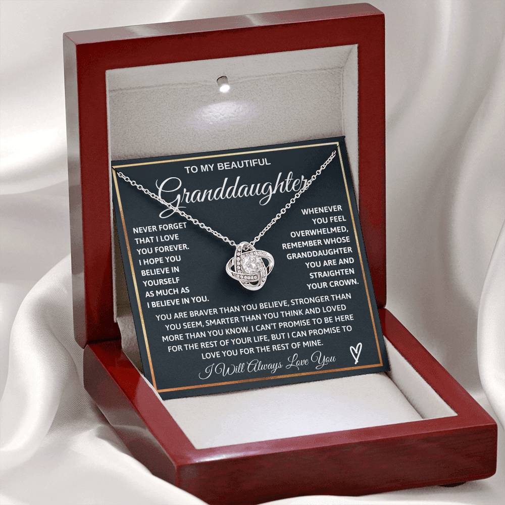Granddaughter - Braver Stronger Smarter - Love Knot Keepsake Necklace (Free Shipping)