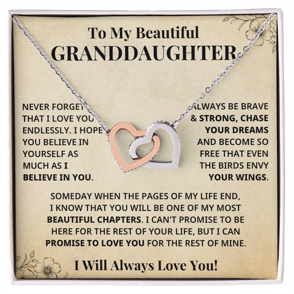 Granddaughter - Most Beautiful Chapters Interlocking Hearts Keepsake Necklace