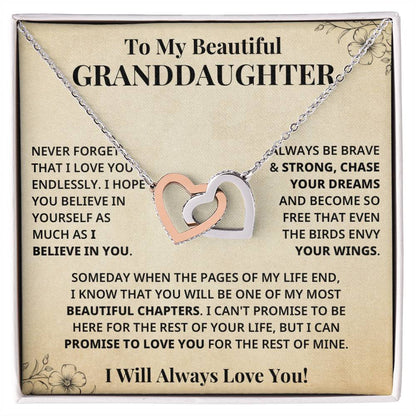 Granddaughter - Most Beautiful Chapters Interlocking Hearts Keepsake Necklace