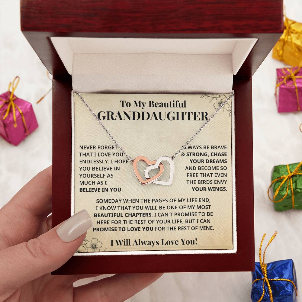 Granddaughter - Most Beautiful Chapters Interlocking Hearts Keepsake Necklace