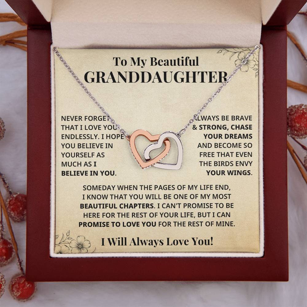 Granddaughter - Most Beautiful Chapters Interlocking Hearts Keepsake Necklace