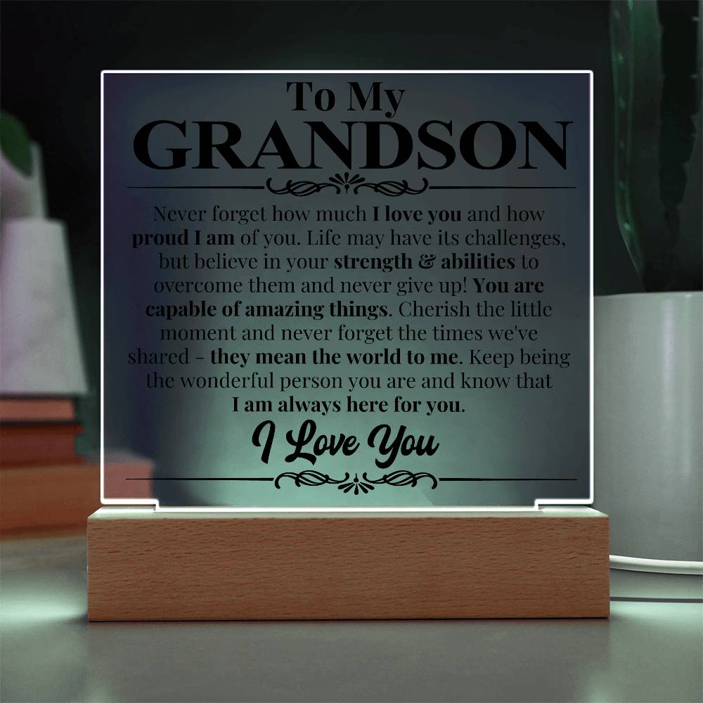 Keepsake Gift for Grandson - Capable Of Amazing Things - Light Up Acrylic Plaque