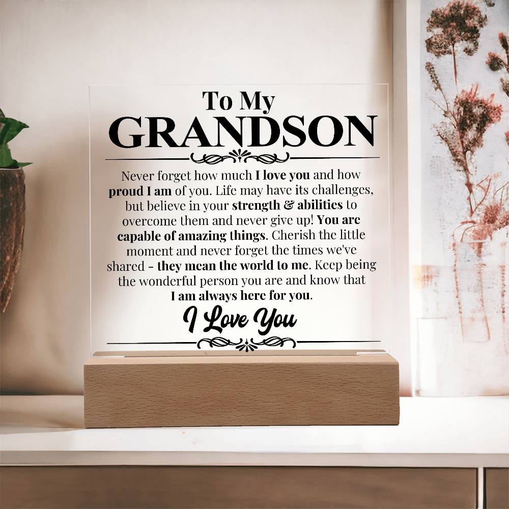 Keepsake Gift for Grandson - Capable Of Amazing Things - Light Up Acrylic Plaque