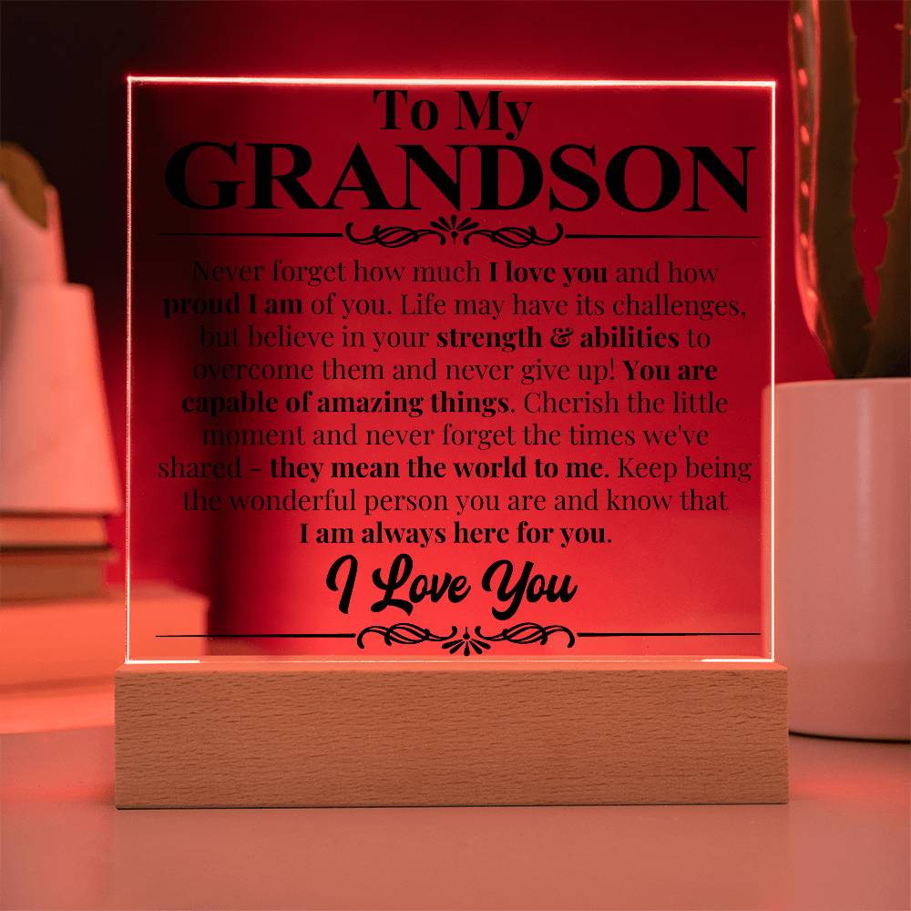 Keepsake Gift for Grandson - Capable Of Amazing Things - Light Up Acrylic Plaque