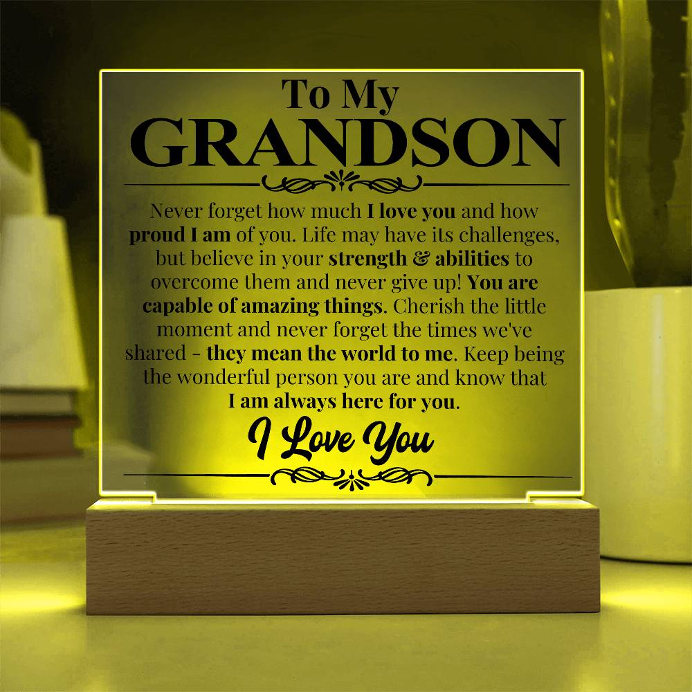 Keepsake Gift for Grandson - Capable Of Amazing Things - Light Up Acrylic Plaque