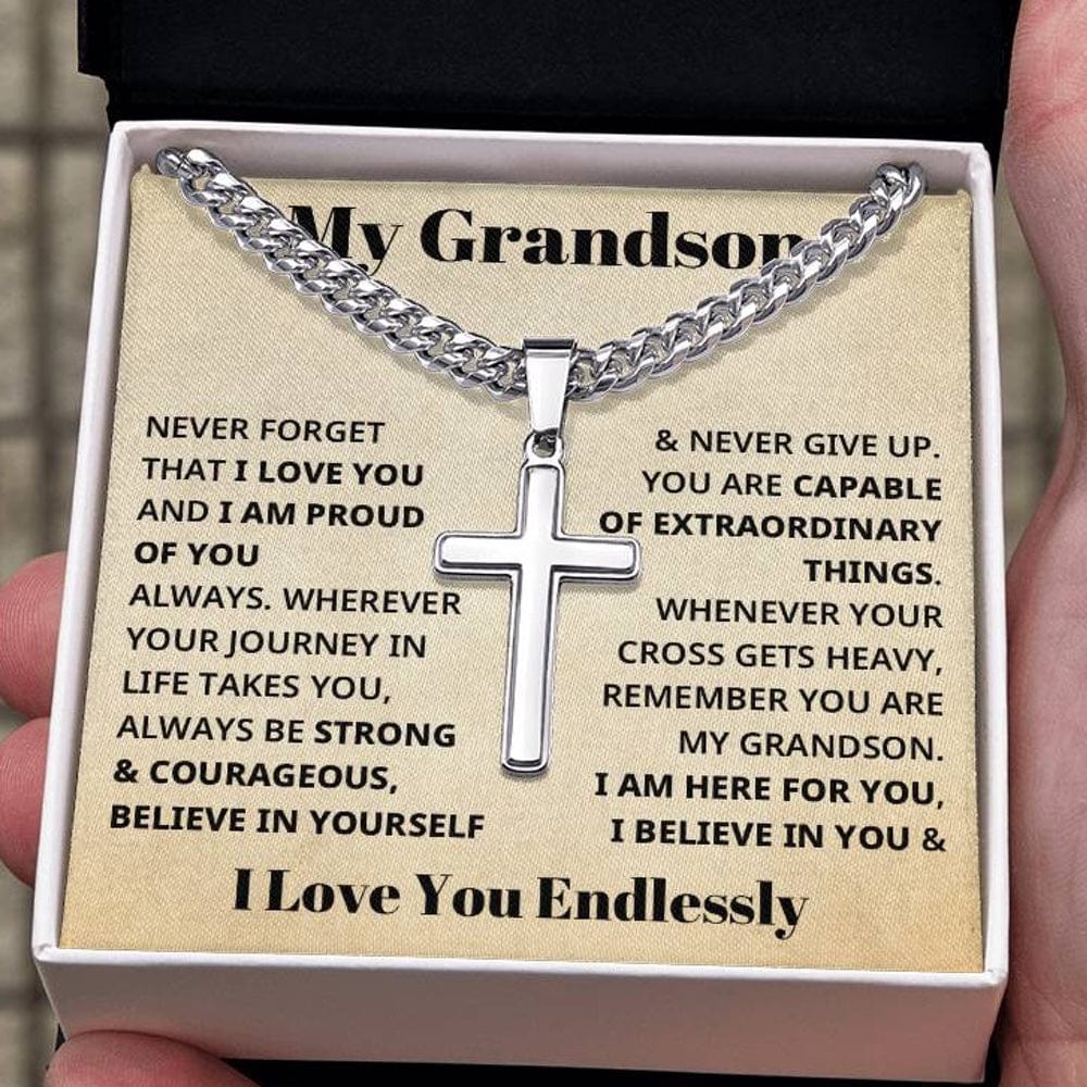 My Grandson - Strong & Courageous Cross Chain Keepsake (FREE SHIPPING)