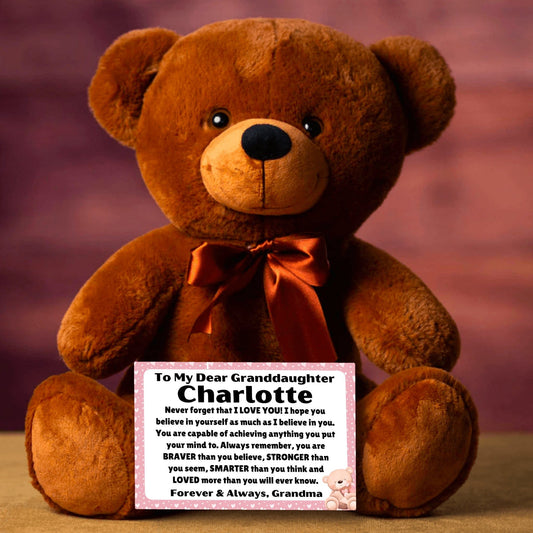 Granddaughter - Loved More - Teddy Bear With Personalized Canvas