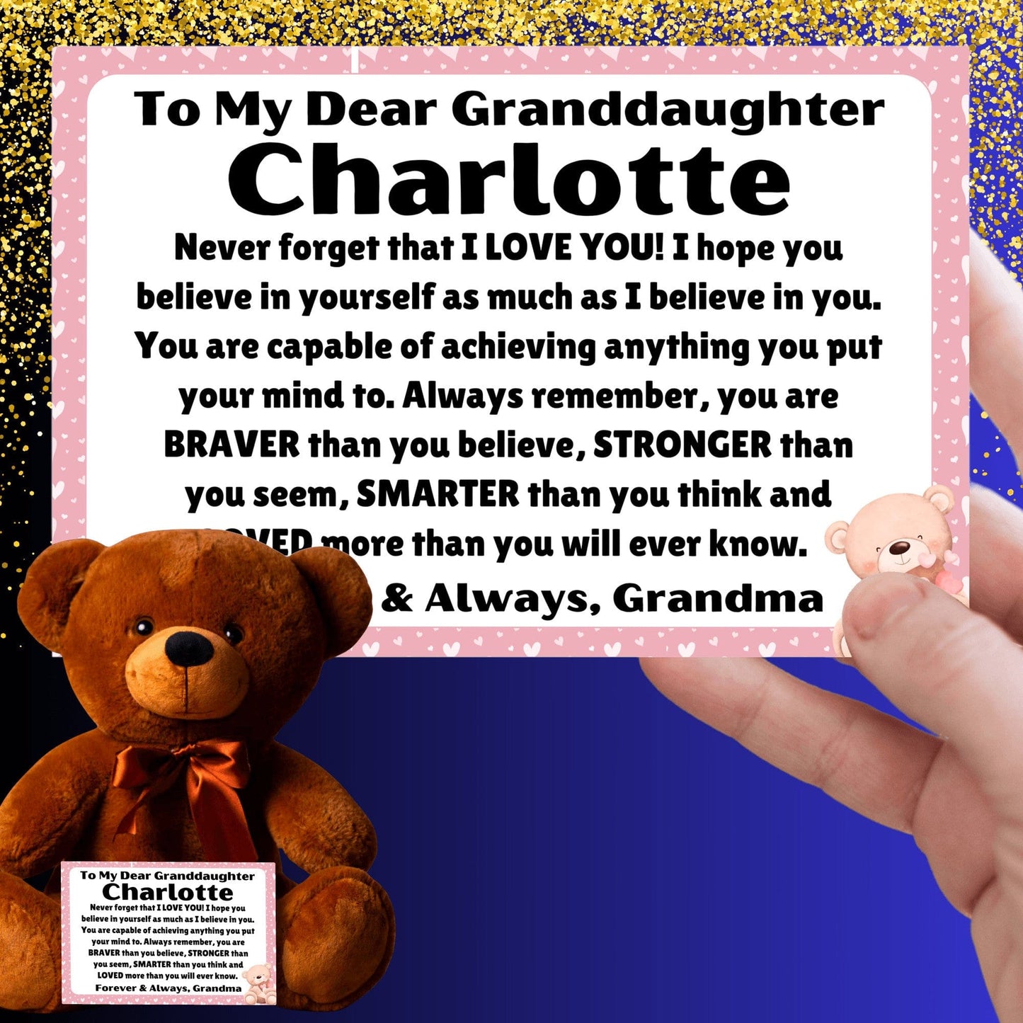 Granddaughter - Loved More - Teddy Bear With Personalized Canvas