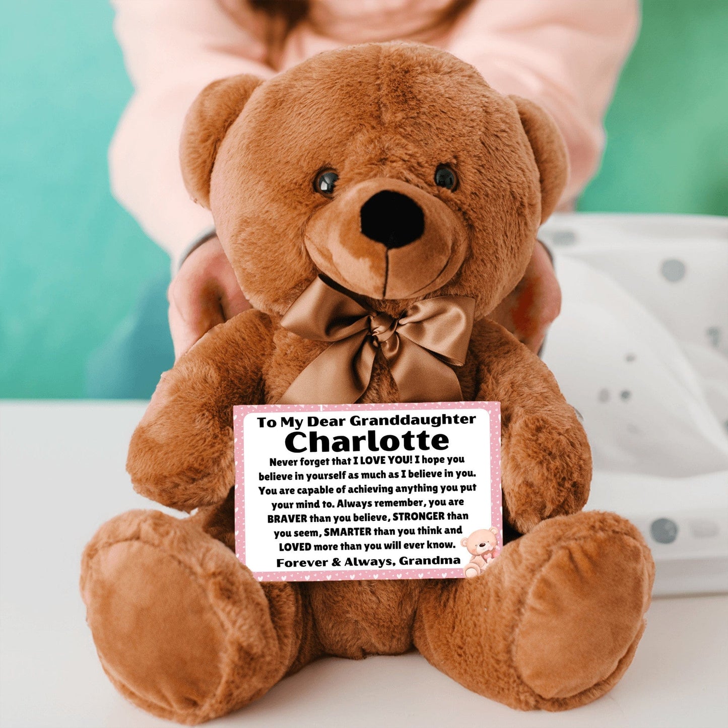 Granddaughter - Loved More - Teddy Bear With Personalized Canvas