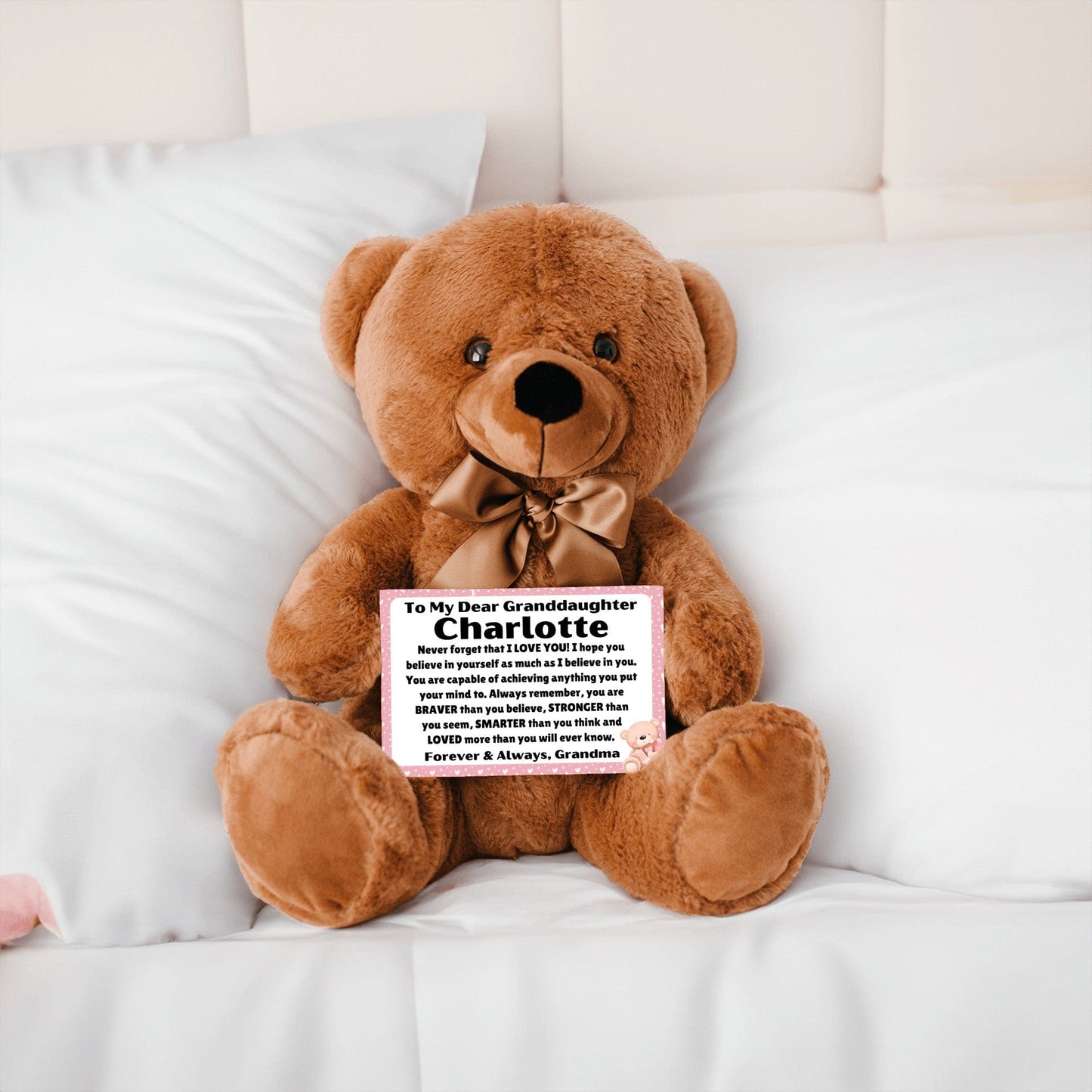 Granddaughter - Loved More - Teddy Bear With Personalized Canvas