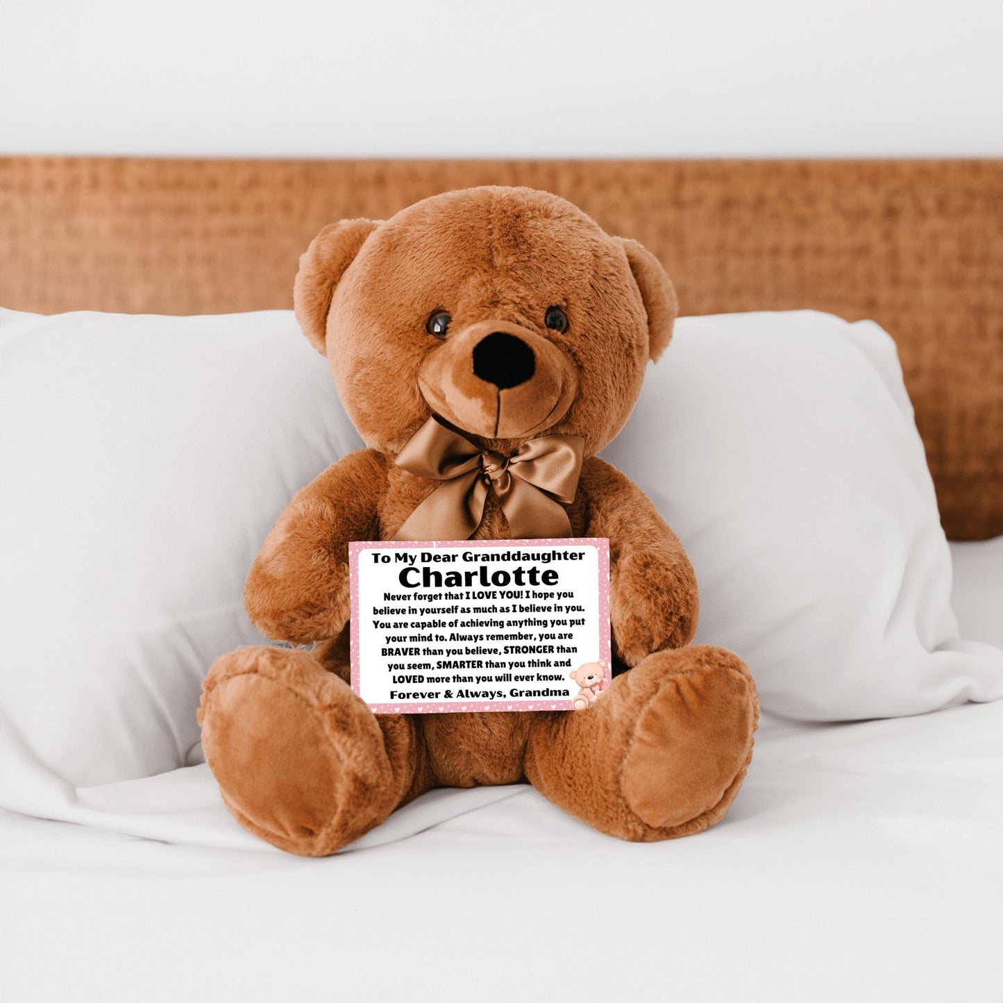Granddaughter - Loved More - Teddy Bear With Personalized Canvas