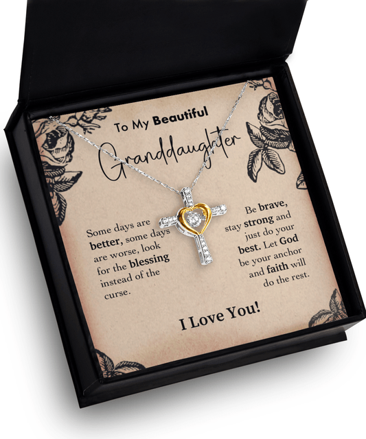 Granddaughter Strong Brave Faith Cross Necklace